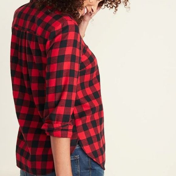 Maternity Plaid Flannel Popover Shirt Green/Blue​ - Picture 3 of 7